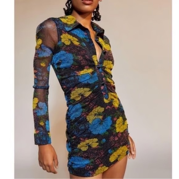 Urban Outfitters Sparkly Floral Mesh Collard bodycon dress size small - Picture 9 of 9